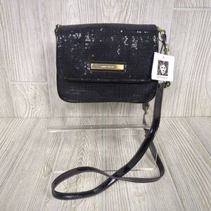 Anne Klein Womens Sequin Shoulder Bag Purse Black Floral Print Interior NWT